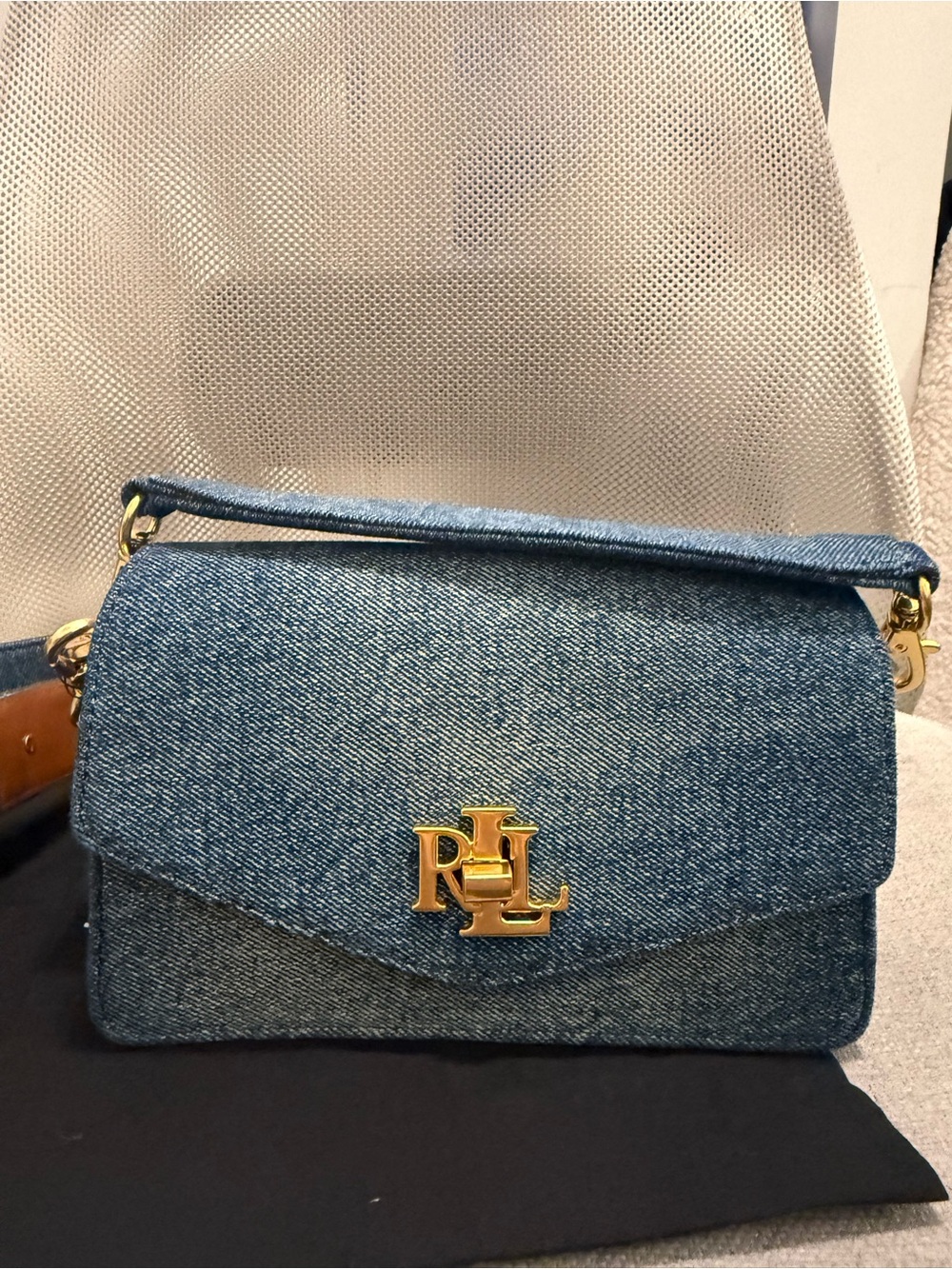 Ralph Lauren Denim Shoulder / Cross Body / Top Handle Bag with Gold RL Logo